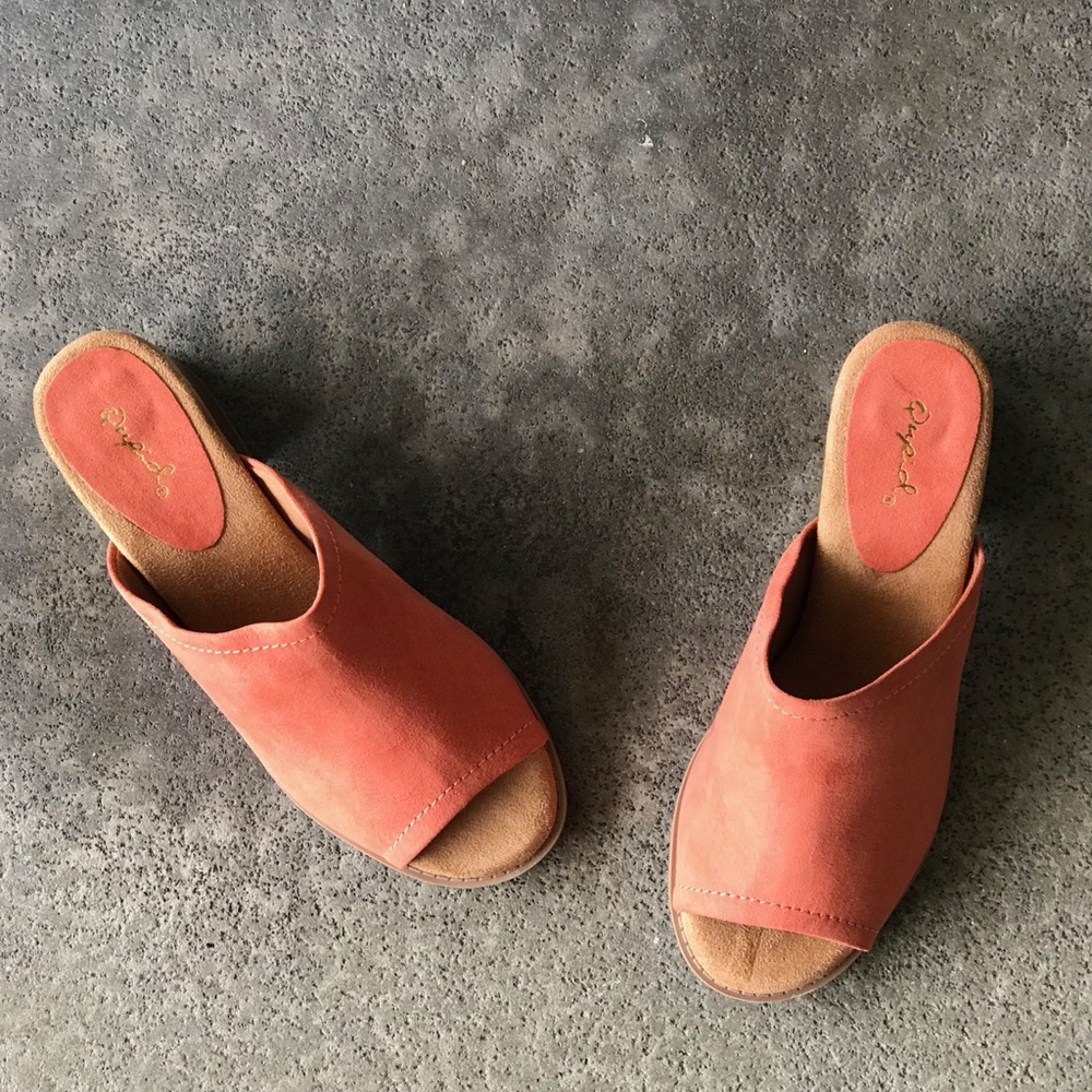 1 Left! Qupid Coral Suede Slide In Heel Mule 5.5 - Picture 7 of 8